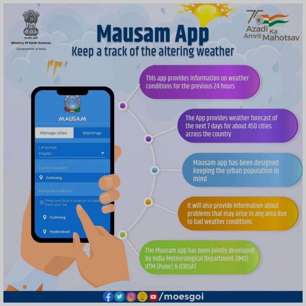 MAUSAM, Meghdoot, Damini, Public Observation Appliction Very useful application for farmers public observersion application, MAUSAM is a Mobile App of the India Meteorological Department (IMD), Ministry of Earth Sciences (MoES), Government of India to provide seamless and user-friendly access to weather products, India Meteorological Department, Damini - Lightning Alert, Meghdoot– Mobile app for weather based agro advisories